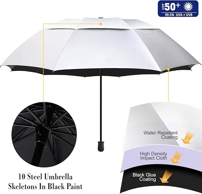UPF 50+ Beach Umbrella with Adjustable Universal Clamp