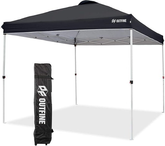 OUTFINE Pop-up Canopy 10x10 Patio Tent Instant Gazebo Canopy with Wheeled Bag,Canopy Sandbags x4,Tent Stakesx8 (Black, 10 * 10FT)