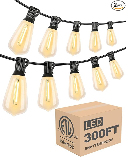 Lightdot LED Outdoor String Lights 300FT Patio Lights with 96 Shatterproof ST38 Vintage Edison Bulbs, Outside Hanging Light Waterproof for Porch, Deck, Garden, Backyard, Balcony, Dimmable- ETL Listed