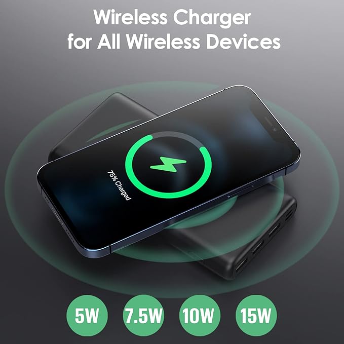 Wireless Portable Charger Power Bank, 33800mAh 15W Fast Wireless Charging 25W PD QC 4.0 USB-C Power Bank, 5 Output & Dual Input External Battery Pack Compatible with iPhone 16/15/14/13/12,Android etc