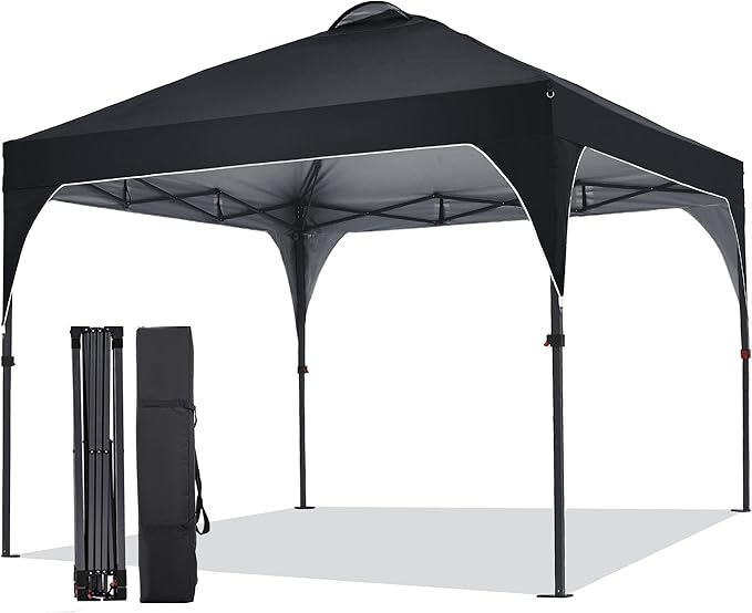 Pop Up Canopy, 10x10 FT Instant Outdoor Canopy Tent with Carrying Bag, 3 Adjustable Heights - Portable for Event, Parties, Camping and More Outdoor Activities