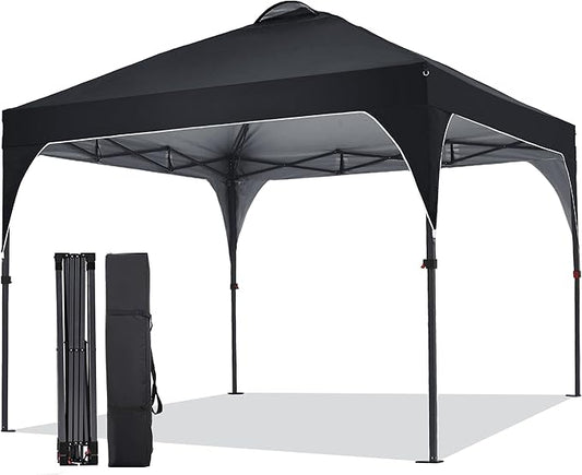 Pop Up Canopy, 10x10 FT Instant Outdoor Canopy Tent with Carrying Bag, 3 Adjustable Heights - Portable for Event, Parties, Camping and More Outdoor Activities