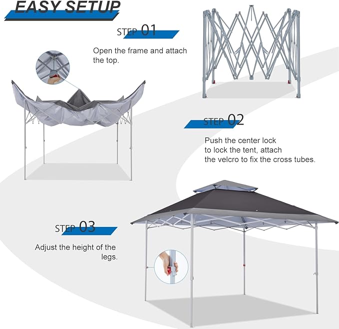 MASTERCANOPY 13x13 Pop-Up Canopy Tent Instant Shelter Outdoor Canopy with Wheeled Bag (Gray)