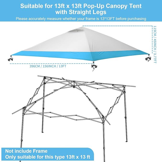 13x13 Canopy Replacement Top Cover,Single Tier Waterproof Instant Canopy Vented Top，Silver Coated Oxford Pop Up Canopy Replacement Cover for Outdoor Garden Camping(Top Only,396 * 396cm