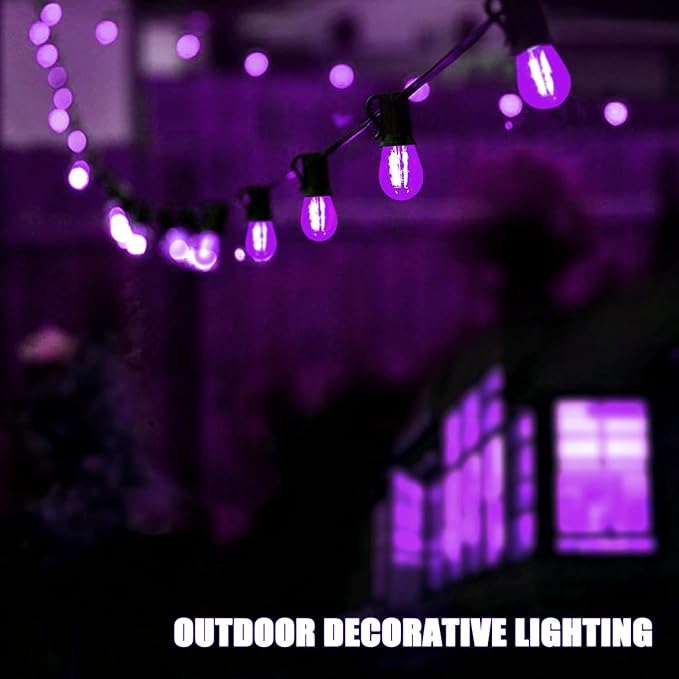 Purple Light Bulbs Plastic 2 Watt S14 LED Replacement Bulbs for Indoor Outdoor String Lights, Shatterproof Waterproof E26 Base Filament Edison Christmas Halloween Light Bulbs,15 Pack