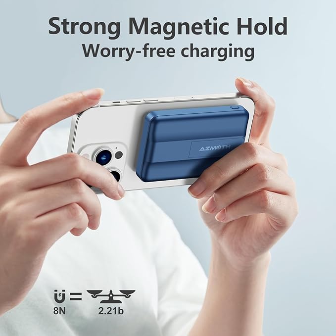 Azmuth Wireless Portable Charger with Stand, Slim 10000mAh Magnetic Power Bank for Magsafe, 22.5W Fast Charging Battery Pack with Digital Display Compatible with iPhone 16/15/14/13/12 Series