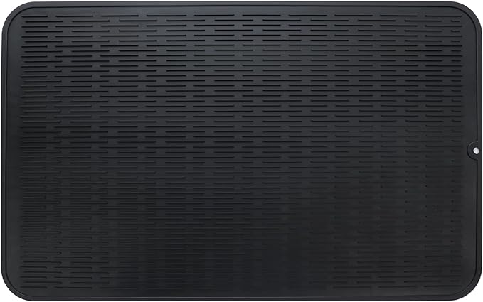 Silicone Dish Drying Mat for Multiple Usage,Easy clean,Eco-friendly,Heat-resistant Silicone Mat for Kitchen Counter or Sink,Refrigerator or Drawer Liner Black 3XL 28 inches x 18 inches