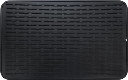 Silicone Dish Drying Mat for Multiple Usage,Easy clean,Eco-friendly,Heat-resistant Silicone Mat for Kitchen Counter or Sink,Refrigerator or Drawer Liner Black 3XL 28 inches x 18 inches