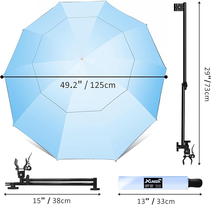 UPF 50+ Beach Umbrella with Adjustable Universal Clamp
