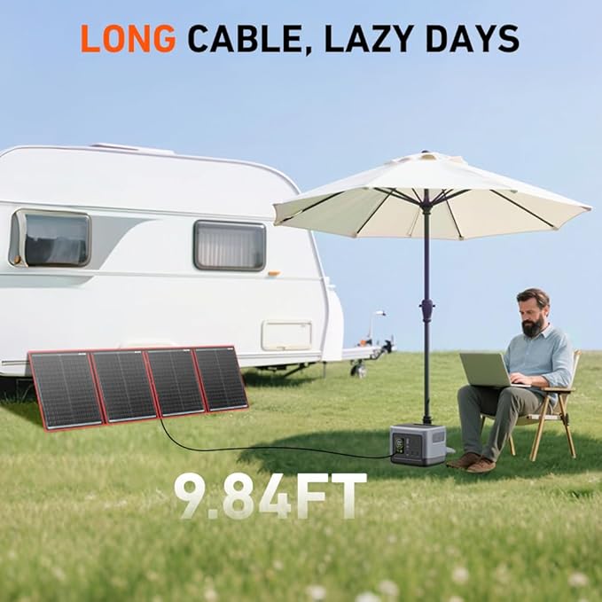 DOKIO 200W Portable Foldable Solar Panel Kit (29x21in, 11.7lb), with Separate Controller and Dual USB, Monocrystalline Charger for 12V Batteries & Power Stations, RV Camping Trailer Emergency Backup