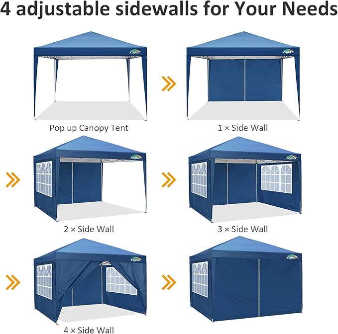 COBIZI Canopy 10x10 Pop Up Canopy Tent with 4 Sidewalls, 10x10 Easy Up Canopy Waterproof Commercial Outdoor Gazebo Portable Shelter Instant Tents for Parties,Backyard(with Carrying Bag,Blue