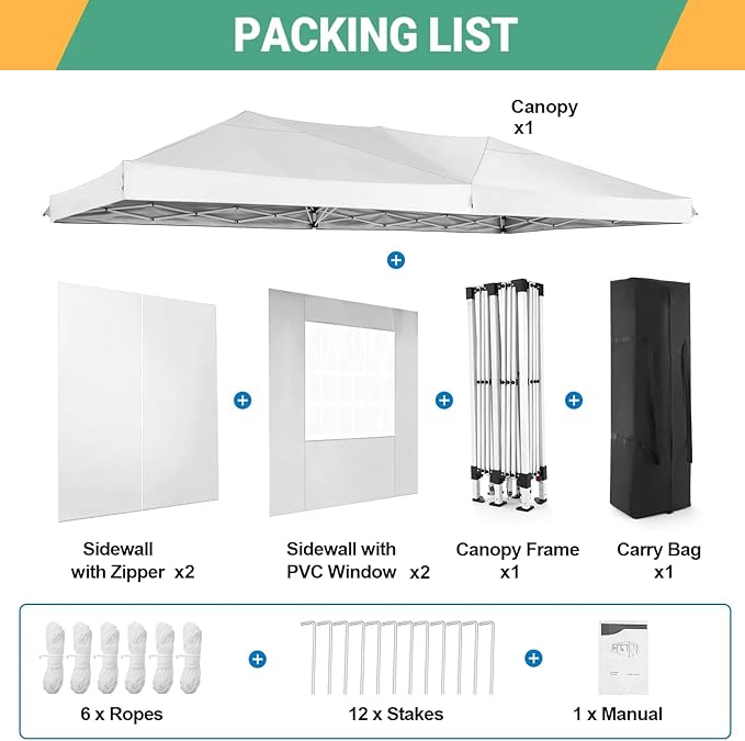 COBIZI Canopy 10x20 Pop Up Canopy Tent with 6 Sidewalls Easy Pop Up Tent 10x20 Waterproof Commercial Instant Shelter UPF 50+ Portable Gazebo Wedding Tents for Parties Carport Vender Events