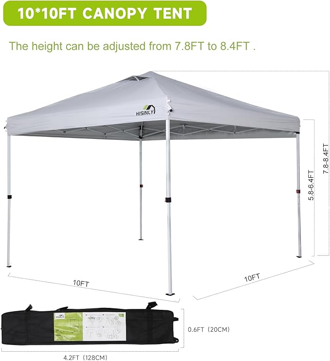 10x10ft Pop Up Canopy Tent, Instant Shade Canopy with Vented Roof for Patio Outdoor Camping with Bag, 4 Sand Bags, 8 Stakes