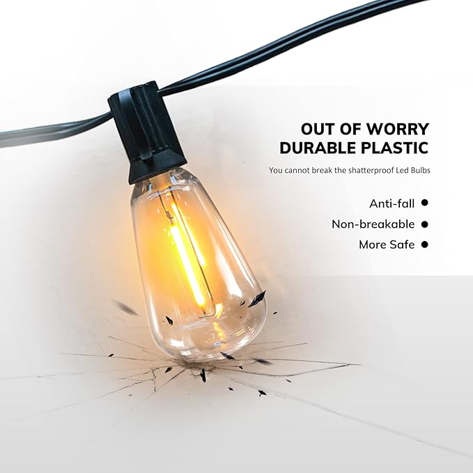 Achin Outdoor String Lights 200FT Vintage Edison String Lights with 104 Shatterproof ST38 Bulbs LED Dimmable Warm 2200K Plastic Patio Lights Outdoor Waterproof for Yard Gazebo Market Bistro Lights
