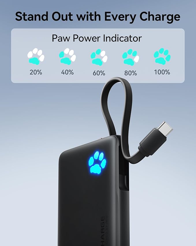 INIU Portable Charger, Slim 10000mAh Power Bank with Build in USB-C Cable, 20W Fast Charging Small Phone Charger, Flight Cruise Ship Trip Accessories Essentials for College Student Boy Girl, Yellow