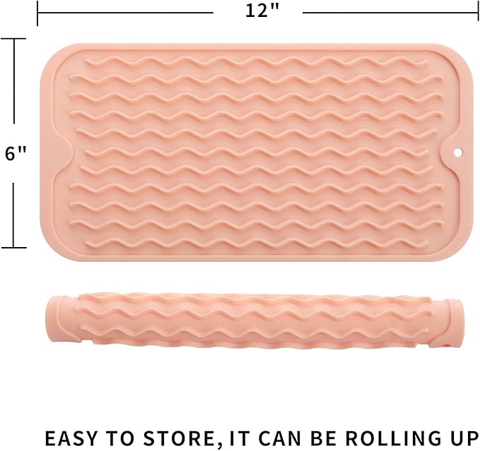 Silicone Dish Drying Mat for Multiple Usage,Easy clean,Eco-friendly,Heat-resistant Silicone Mat for Kitchen Counter or Sink,Refrigerator or Drawer Liner Pink S 12 inches x 6 inches