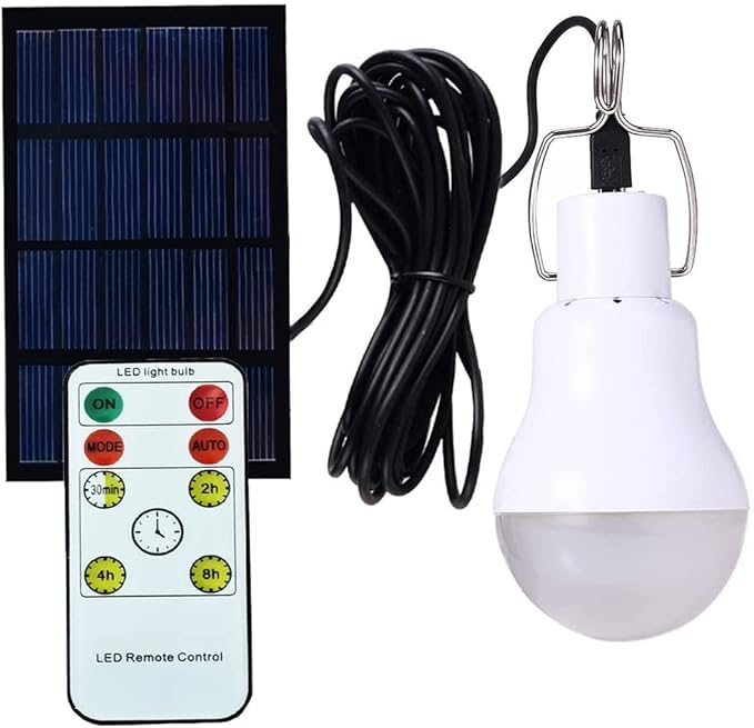 Solar Powered Lamp Remote Control Portable Led Bulb Lights Solar Energy Panel Led Lighting for Camp Tent Night Fishing Emergency Lights Flash 350LM(Pack of 1+Remote Control)