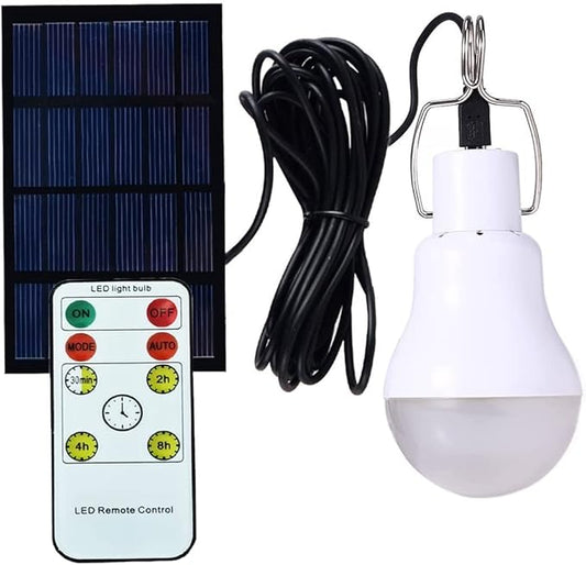 Solar Powered Lamp Remote Control Portable Led Bulb Lights Solar Energy Panel Led Lighting for Camp Tent Night Fishing Emergency Lights Flash 350LM(Pack of 1+Remote Control)