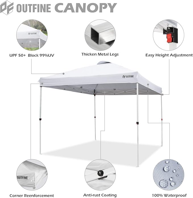OUTFINE Pop-up Canopy 10x10 Patio Tent Instant Gazebo with Wheeled Bag, Sandbags x4, Tent Stakes x8 (Light White, 10 * 10FT)