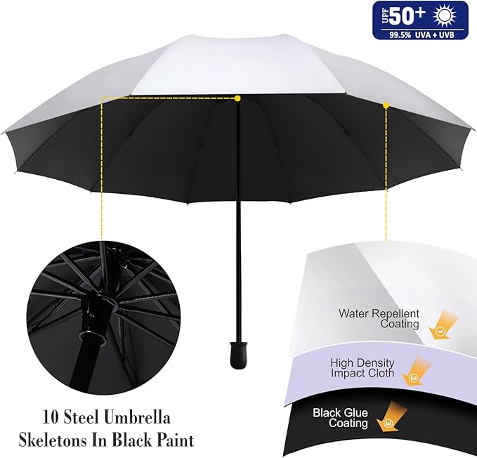 UPF 50+ Beach Umbrella with Adjustable Universal Clamp