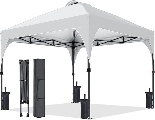 Pop Up Canopy, 10x10 FT Instant Outdoor Canopy Tent with Sandbags, 3 Adjustable Heights - Portable for Event, Parties, Camping and More Outdoor Activities