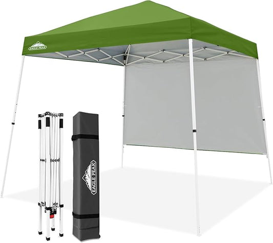 EAGLE PEAK 10x10 Pop Up Canopy Tent with Sidewall, Compact, Portable Slant Leg Instant Sun Shelter for Beach, Sports, & Camping, 10x10 Base 8x8 Top, Green