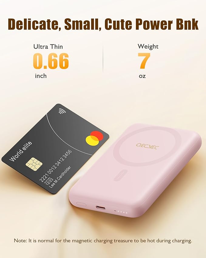Magsafe Portable Charger, Ultra-Slim 10,000mAh Magnetic Wireless Portable Charger, PD 20W Fast Charging Power Bank, Magsafe-Compatible Battery Pack for iPhone Series (Pink)