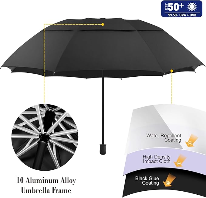 UPF 50+ Golf Umbrella with Adjustable Universal Clamp, Portable Umbrellas for Rain, Manual Open & Close, for Beach Chair, Golf Cart, Stroller, Bleacher, Patio