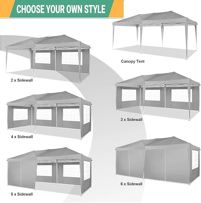 COBIZI 10x20 Pop Up Canopy Tent with 6 Sidewalls Easy Pop Up Tent 10x20 Waterproof Commercial Instant Shelter UPF 50+ Portable Gazebo Wedding Tents for Parties Carport Vender Events, Gray