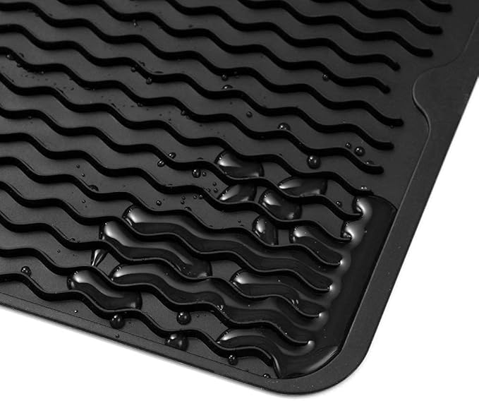 Silicone Dish Drying Mat for Multiple Usage,Easy clean,Eco-friendly,Heat-resistant Silicone Mat for Kitchen Counter,Sink,Bar,Bottle,or Cup Black M 17 inches x 6 inches