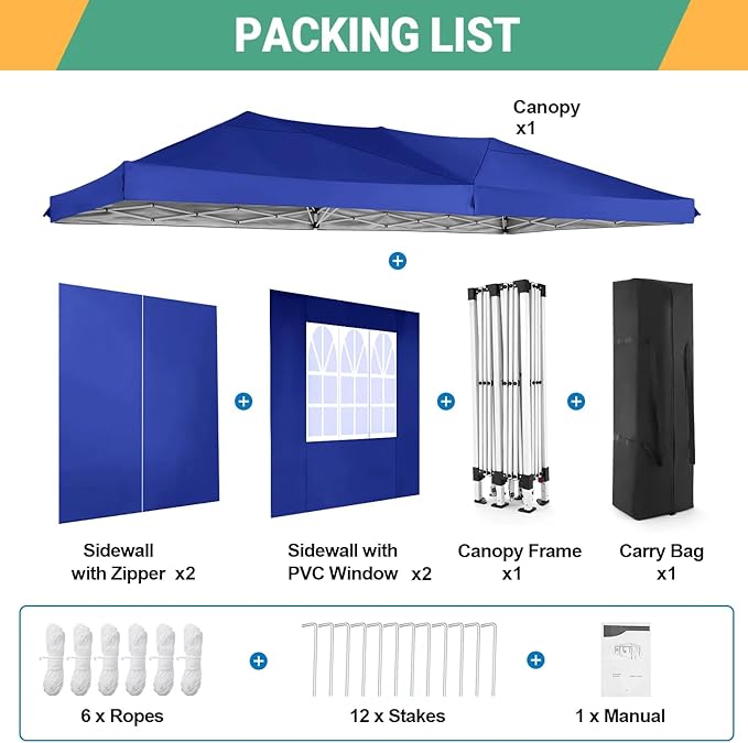 COBIZI Canopy 10x20 Pop Up Canopy Tent with 6 Sidewalls Easy Pop Up Tent 10x20 Waterproof Commercial Instant Shelter UPF 50+ Portable Gazebo Wedding Tents for Parties Carport Vender Events