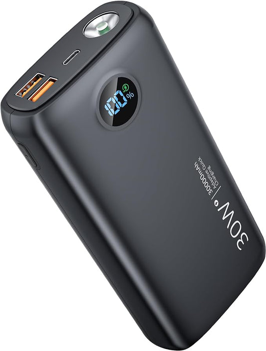 Portable Charger 30,000mAh-Output Input USB C Fast Charging LED Display SCP22.5W PD3.0 QC4.0 Power Bank, Flashlight External Battery Pack for iPhone, Samsung Galaxy, LG, and More Black
