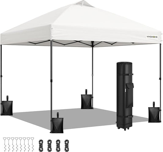 VIVOHOME 8x8ft Pop Up Canopy Tent One Push Setup Outdoor Portable Shelter Tent Heavy Duty with Wheel Carry Bag and 4 Sandbags, White