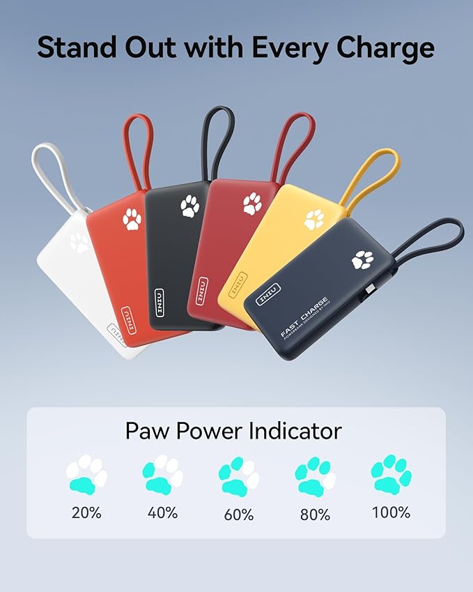 INIU Portable Charger, Slim 10000mAh Power Bank with Build in USB-C Cable, 20W Fast Charging Small Phone Charger, Flight Cruise Ship Trip Accessories Essentials for College Student Boy Girl, Yellow