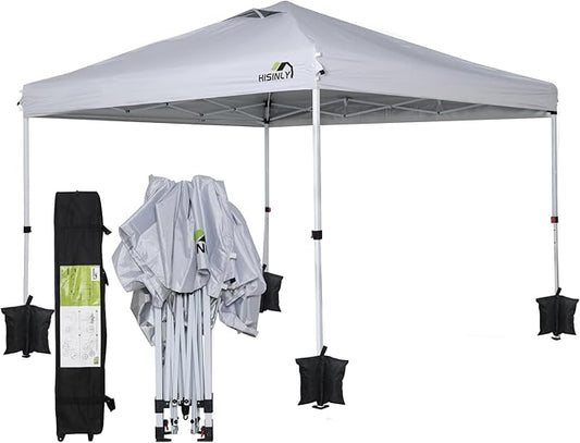 10x10ft Pop Up Canopy Tent, Instant Shade Canopy with Vented Roof for Patio Outdoor Camping with Bag, 4 Sand Bags, 8 Stakes