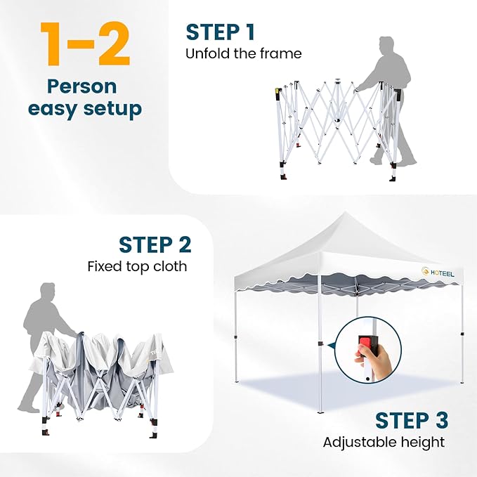 HOTEEL 10×10 Pop Up Canopy, UV 50+ and Waterproof Canopy Tent 10×10, Thickened Frame, Large Space Easy Pop Up Canopy, Outdoor Canopy for Weddings, Beaches, Parties, Patio (White)