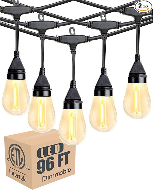 Lightdot LED Outdoor String Lights 96FT Patio Lights with 60 Shatterproof S14 Vintage Edison Bulbs, Outside Hanging Light Waterproof for Porch, Deck, Garden, Backyard, Balcony, Dimmable- ETL Listed
