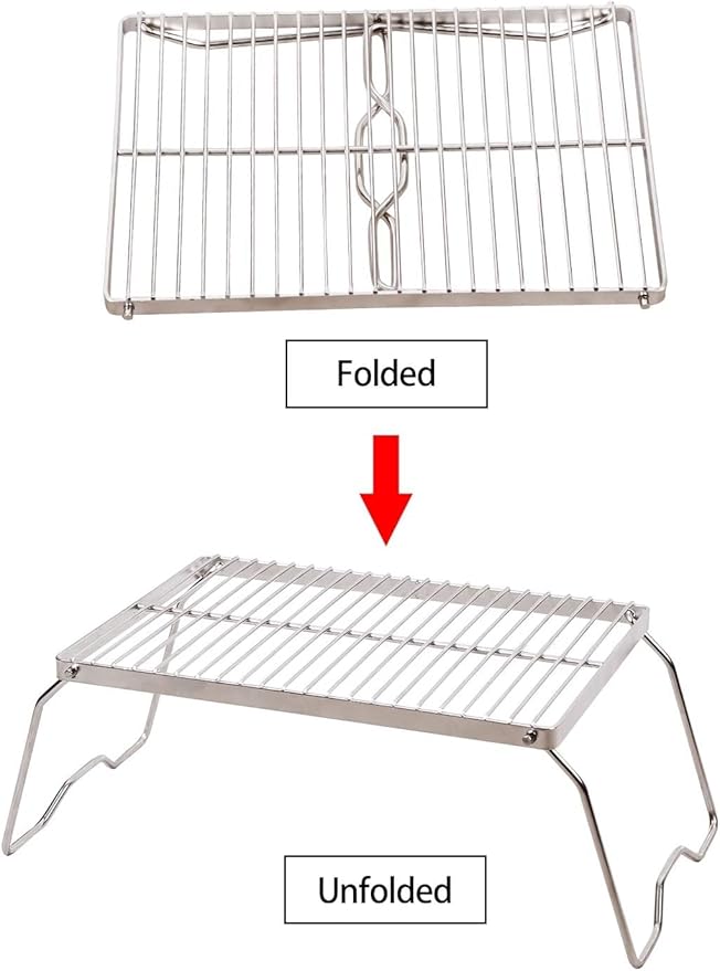 13.6" Folding Campfire Grill 304 Stainless Steel Grate, Heavy Duty & Portable Camping Grill Grate with Carrying Bag for Camping, Hiking, Backpacking, BBQ, Cooking