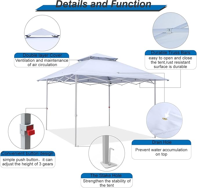 MASTERCANOPY 13x13 Pop-Up Canopy Tent Instant Shelter Outdoor Canopy with Wheeled Bag (White)