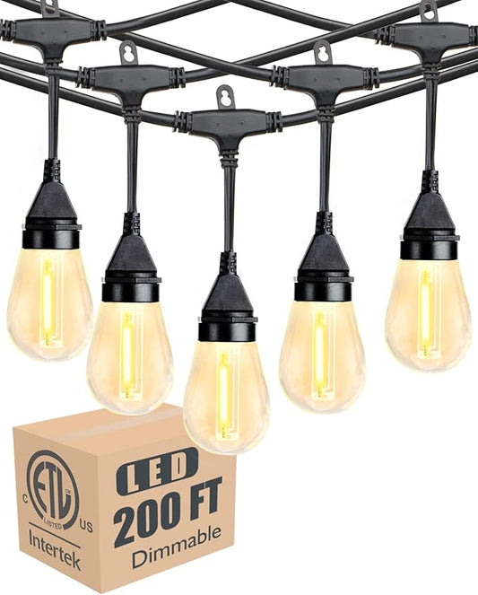 Lightdot LED Outdoor String Lights 200FT Patio Lights with 60 Shatterproof S14 Vintage Edison Bulbs, Outside Hanging Light Waterproof for Porch, Deck, Garden, Backyard, Balcony, Dimmable- ETL Listed