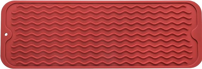 Silicone Dish Drying Mat for Multiple Usage,Easy clean,Eco-friendly,Heat-resistant Silicone Mat for Kitchen Counter,Sink,Bar,Bottle,or Cup Red M 17 inches x 6 inches