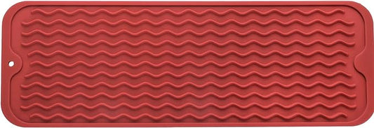 Silicone Dish Drying Mat for Multiple Usage,Easy clean,Eco-friendly,Heat-resistant Silicone Mat for Kitchen Counter,Sink,Bar,Bottle,or Cup Red M 17 inches x 6 inches