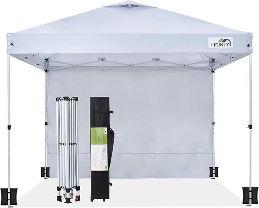 10x10ft Pop Up Canopy Tent with Removable Sidewall, Instant Shade Canopy with Vented Roof for Patio Outdoor Camping with Wheel-Bag, 4 Sand Bags, 8 Stakes