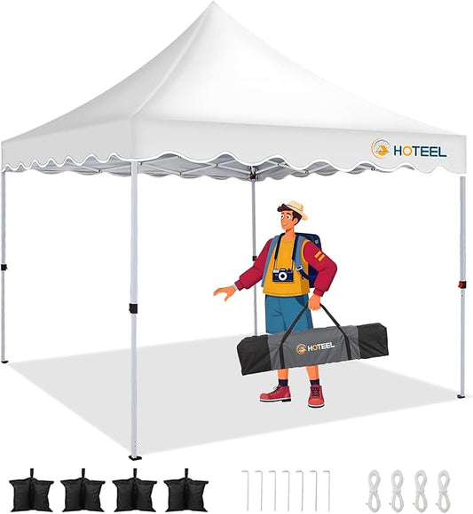 HOTEEL 10×10 Pop Up Canopy, UV 50+ and Waterproof Canopy Tent 10×10, Thickened Frame, Large Space Easy Pop Up Canopy, Outdoor Canopy for Weddings, Beaches, Parties, Patio (White)