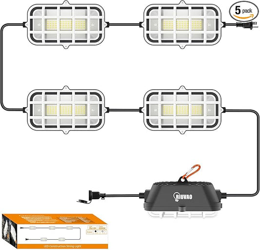 50ft LED Construction String Lights,75W 7500LM Waterproof IP67 Led String Work Lights, Construction Temporary Lights (50ft-5lights)