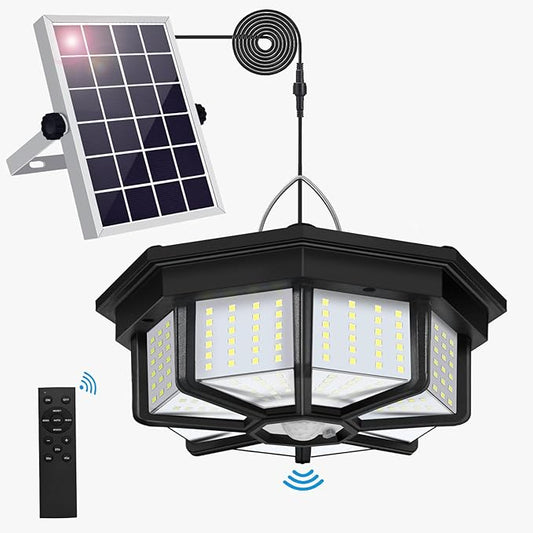 Solar Shed Light Indoor Outdoor 288LED 360°Lighting Solar Lights Work in Daytime with Remote Control, Waterproof Solar Gazebo Lights with Motion Sensor/5 Modes for Home Shed Garage Barn
