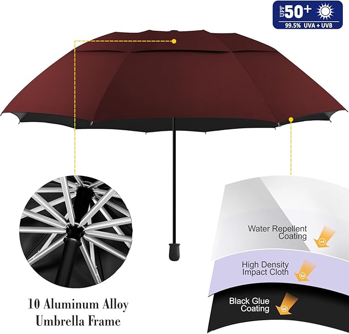 UPF 50+ Beach Umbrella with Adjustable Universal Clamp