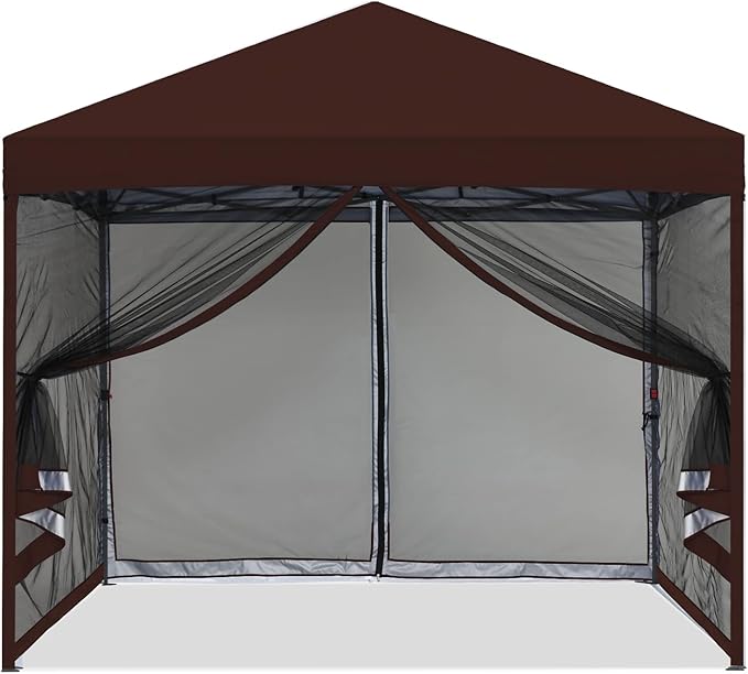 MASTERCANOPY Pop-Up Easy Outdoor Canopy with Netting Screen Walls (8x8, Brown)