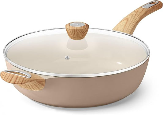 SENSARTE Ceramic Nonstick Frying Pan Skillet with Lid, 13.3 Inch Large Deep Frying Pan, 6 QT Saute Pan, Induction Pan, Healthy Non Toxic Cooking Pan with Helper Handle, PFOA PFAS PTFE Free