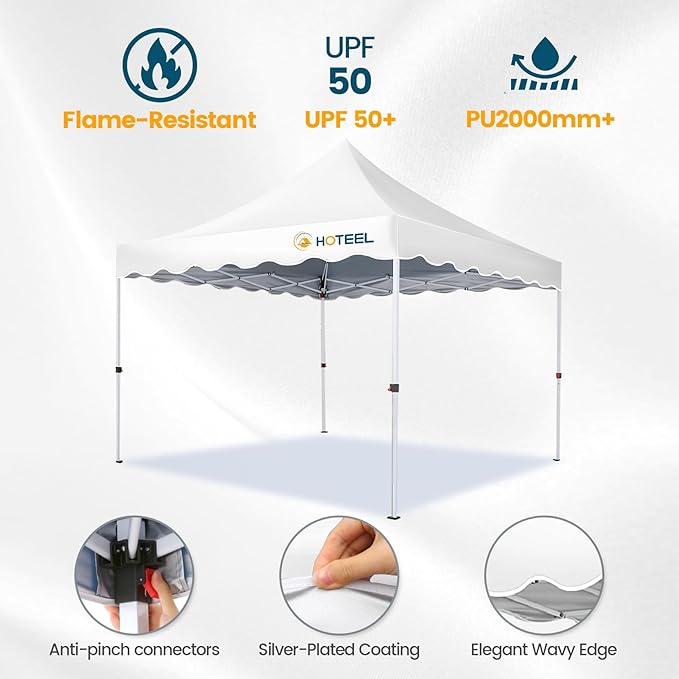 HOTEEL 10×10 Pop Up Canopy, UV 50+ and Waterproof Canopy Tent 10×10, Thickened Frame, Large Space Easy Pop Up Canopy, Outdoor Canopy for Weddings, Beaches, Parties, Patio (White)